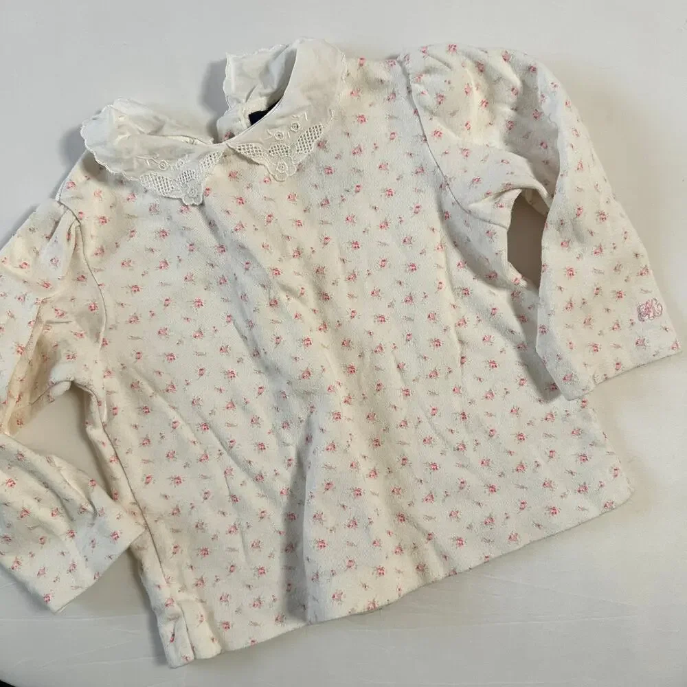 Ralph Lauren Floral Peter Pan Collar Long Sleeve Top W/ Button Down Back Sz 12m